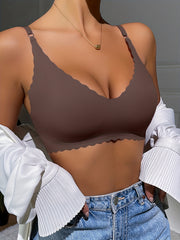 Scallop Trim Wireless Bra Soft Seamless Everyday Lingerie