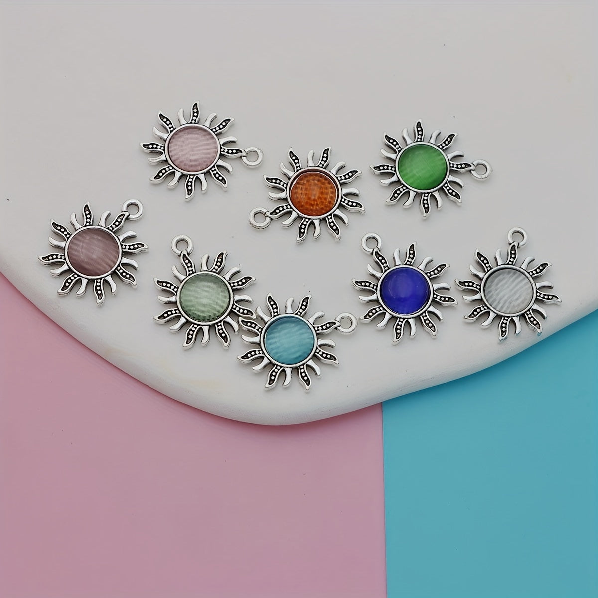 8pcs Silver Plated Sun Shape Charms for Jewelry Making DIY Craft