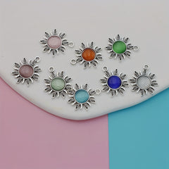 8pcs Silver Plated Sun Shape Charms for Jewelry Making DIY Craft