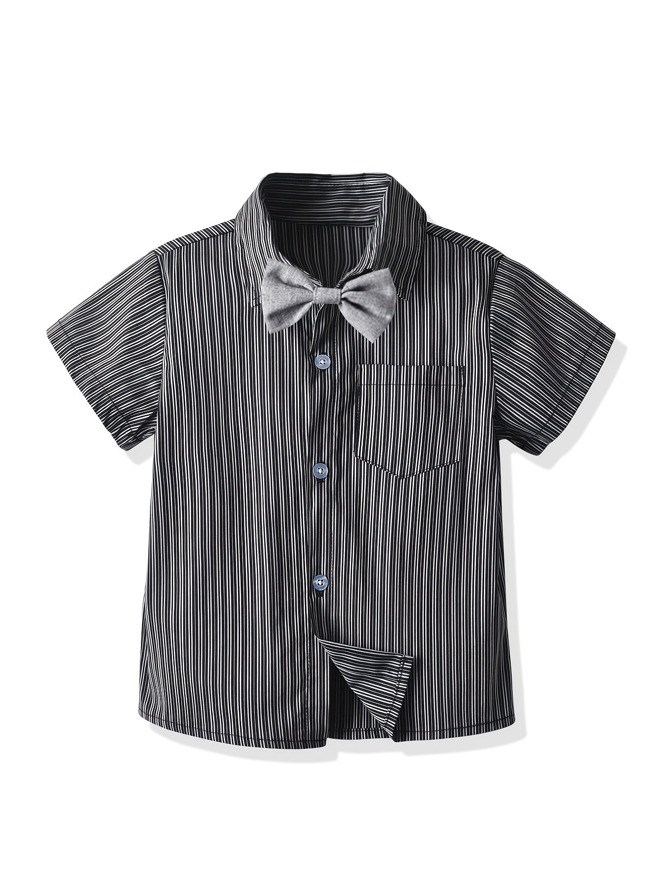 Boys Striped Button Shirt with Bowtie - Summer Clothes