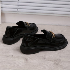 Women's Metallic Chunky Heel Loafers Work Shoes