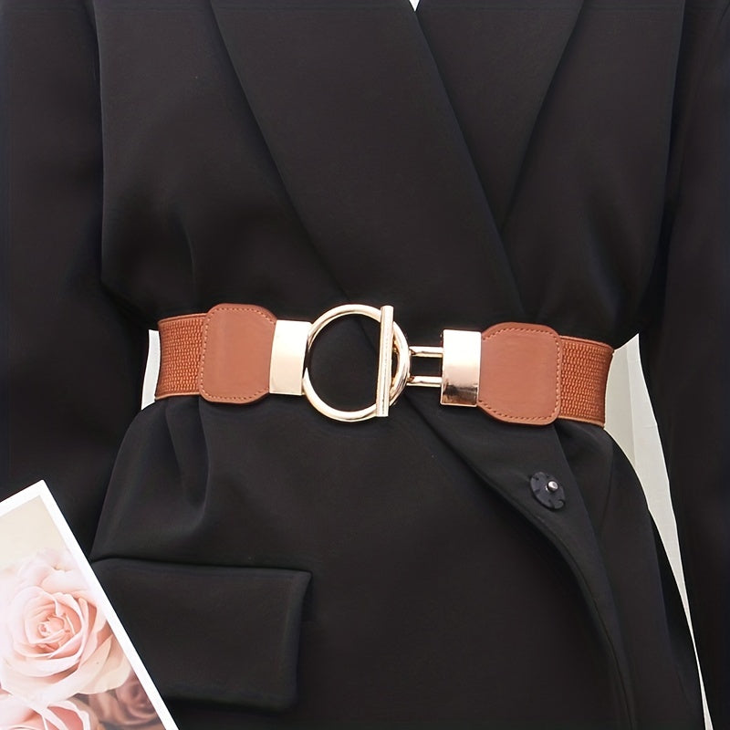 Geometric Round Buckle Belt Wide Waistband Dress Coat Girdle Sweater Belts