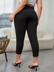 Solid Cropped Pants Slim High Waist Casual