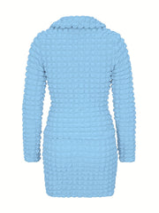 Popcorn Style Two Piece Skirt Set Button Front Top & Textured Skirt