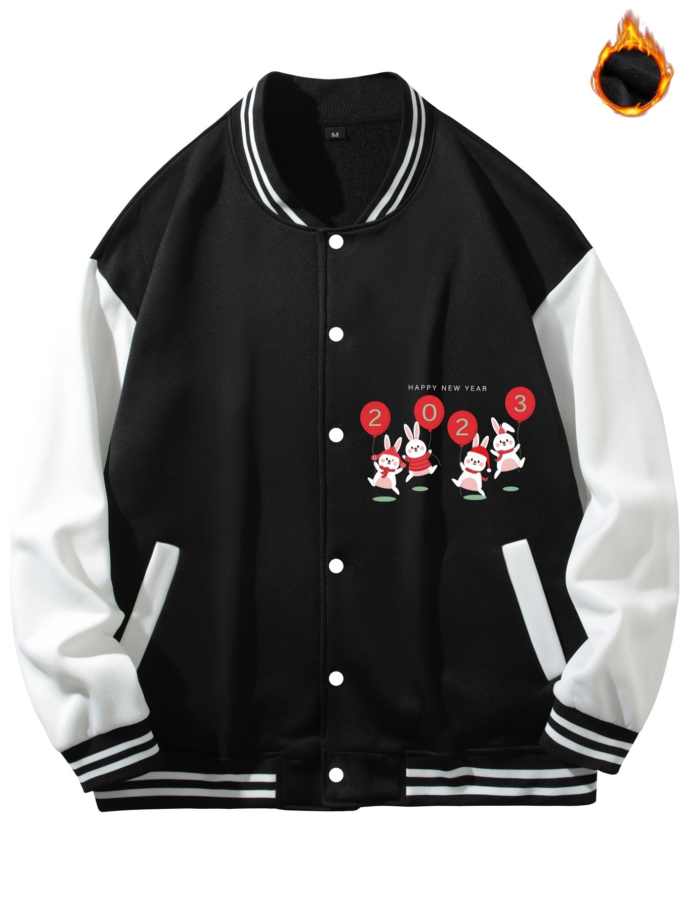 Happy Year Rabbit Graphic Men's Baseball Jacket