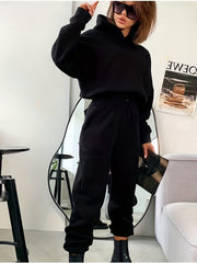 Solid Hoodie & Jogger Pants Set, Women's Clothing