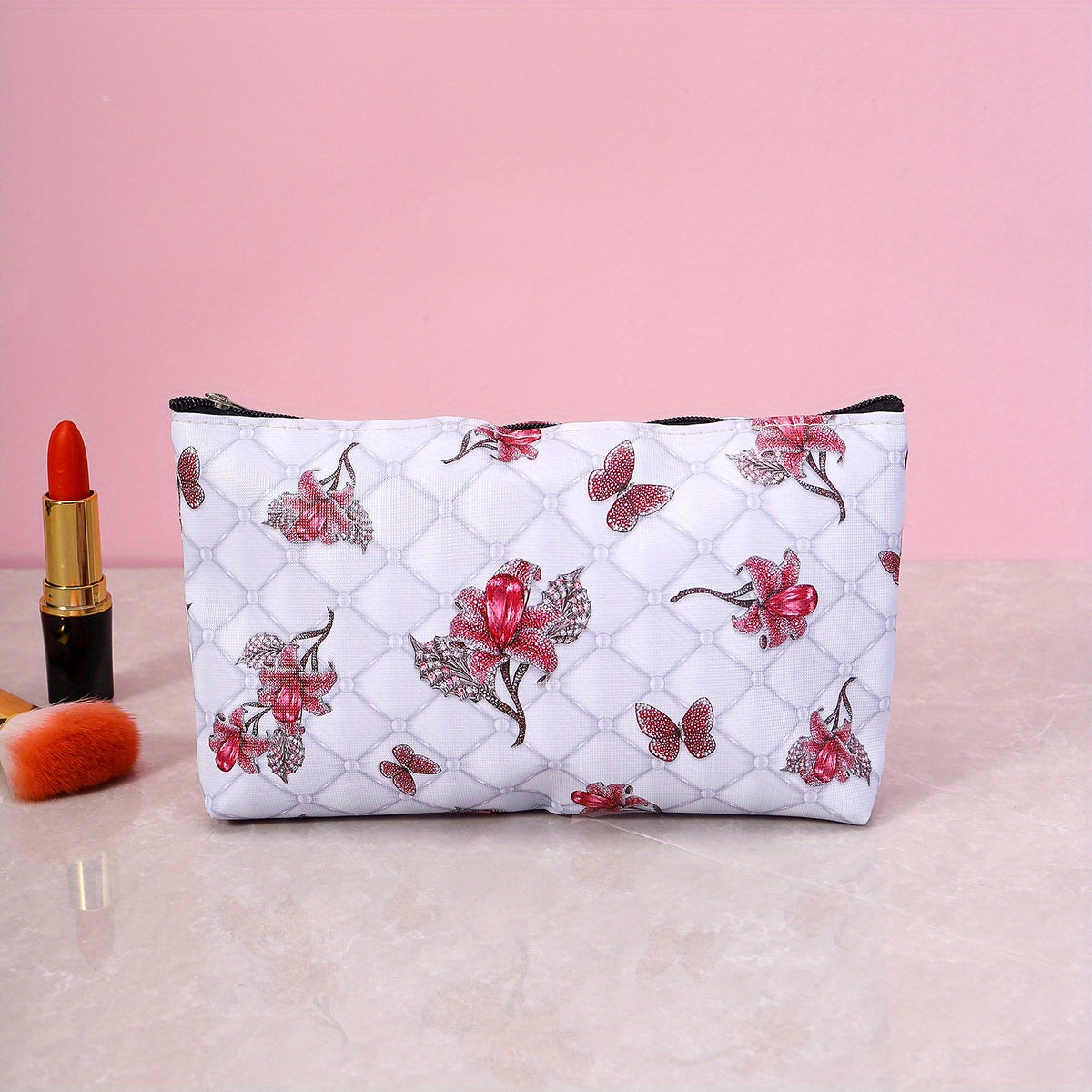 Flower Butterfly Print Cosmetic Bag Travel Storage Pouch
