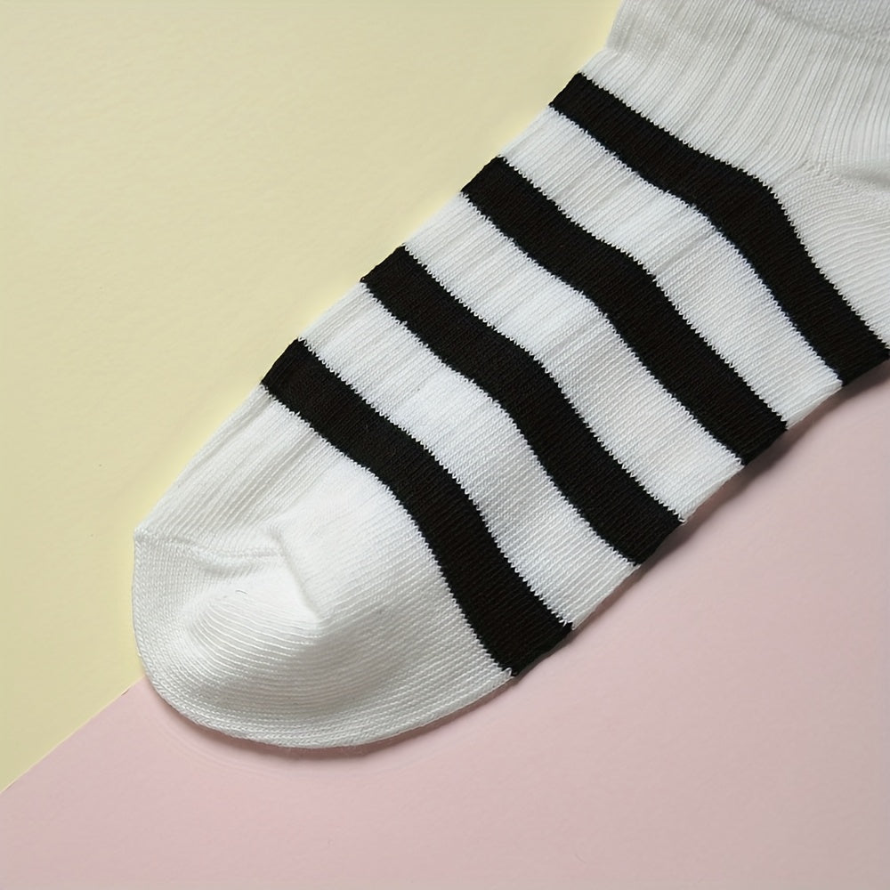 5 Pairs Striped Ankle Socks Soft & Lightweight Women's Stockings
