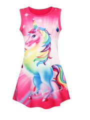 Toddler Girls Unicorn Graphic Tank Dress For Party