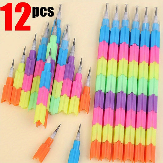 12PCS Colorful Stackable Pencil Party Favors for Kids Back to School Supplies