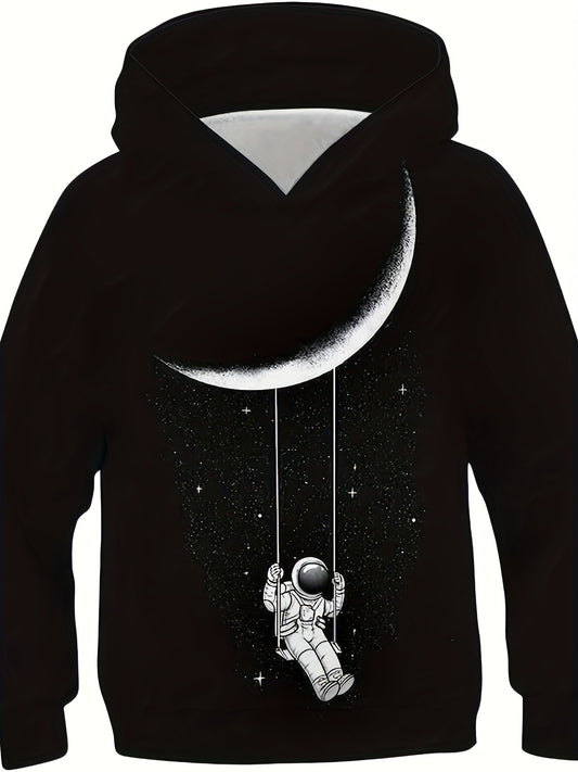 Funny Astronaut Moon Boys Casual Pullover Hoodies Kids Sweatshirt Spring Fall
