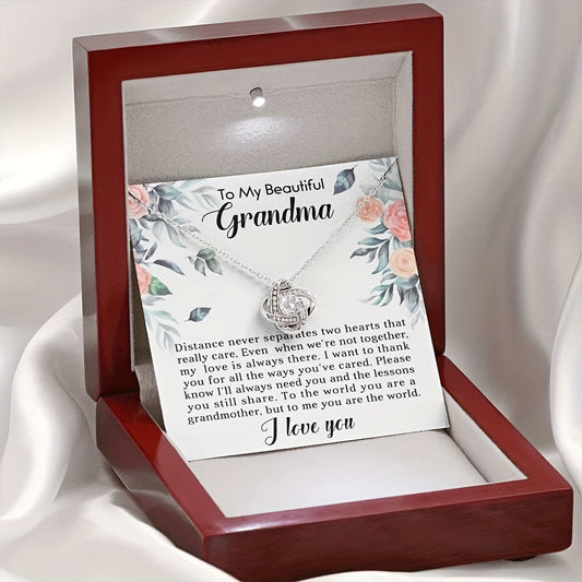 Rhinestone Pendant Necklace with Message Card for Grandma