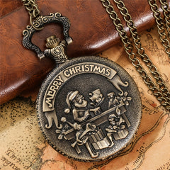 Bronze Santa Claus Merry Christmas Theme Quartz Pocket Watch