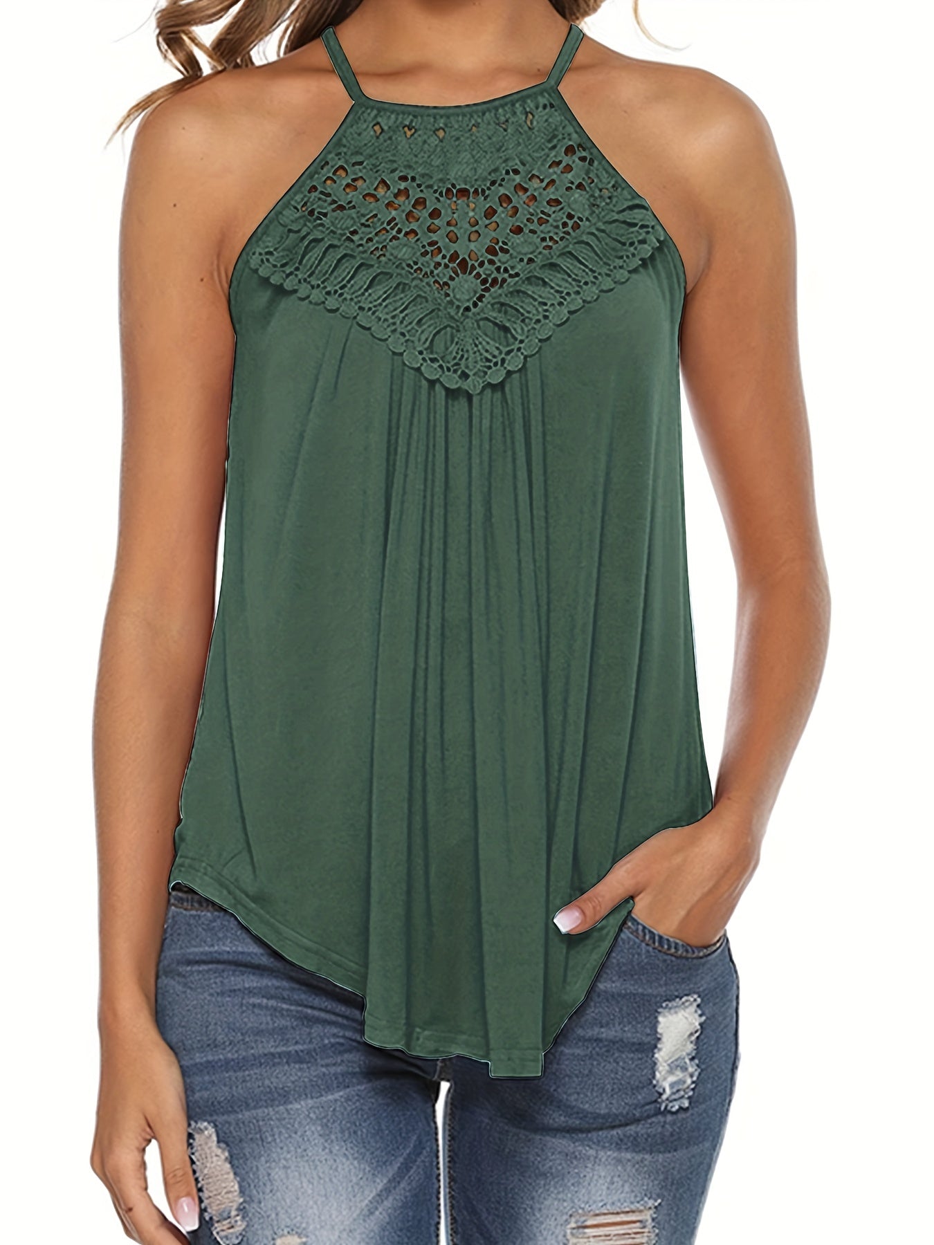 Floral Lace Halter Neck Top for Summer Women