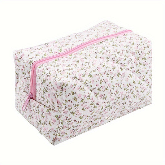 Floral Cotton Makeup Toiletry Bag Zippered Pouch