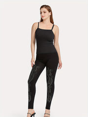 Paisley Rhinestone Skinny Leggings Casual Stretchy Leggings