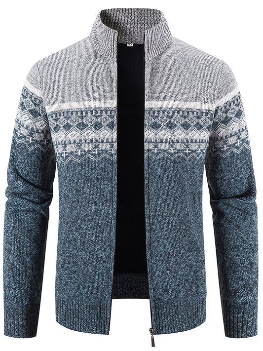 Men's Snowflake Cardigan, Stand Collar, Thickened Warm Knitting