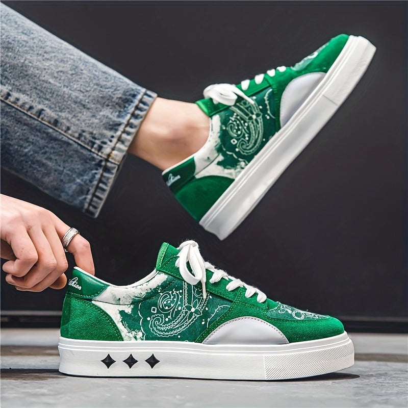 Men's Graffiti Print Lace-up Skate Shoes Lightweight Walking Sneakers