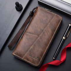 Men's Large Capacity Leather Wallet Clutch Bag Phone Bag