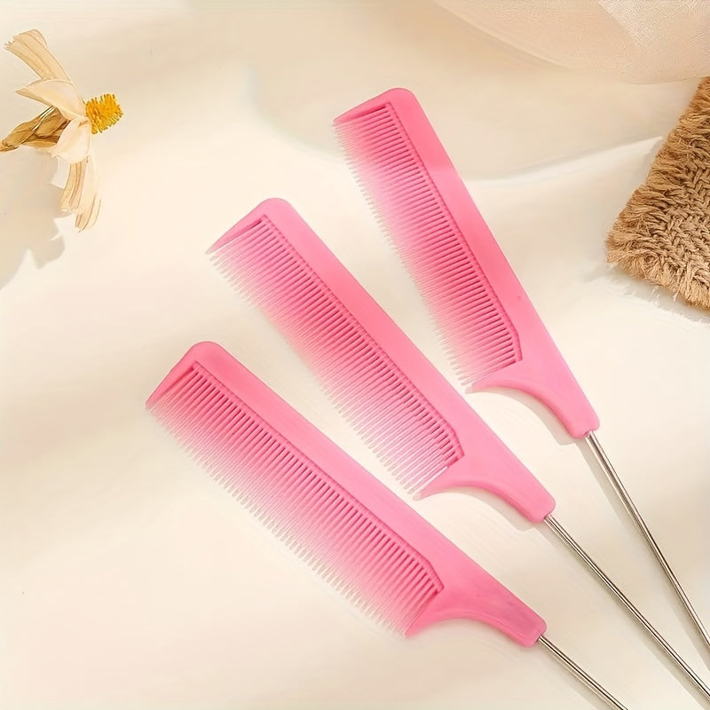3pcs Rat Tail Comb Steel Pin Rat Tail Plastic Teasing Comb