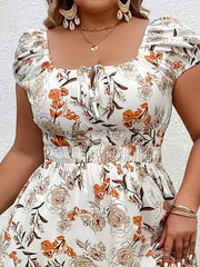  Women's Floral Print Puff Sleeve Maxi Dress