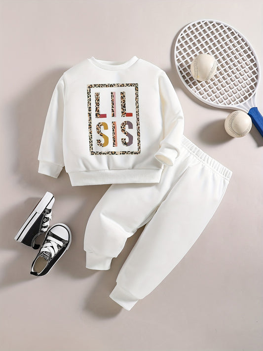 Baby Boy Stylish Outfit Leopard Letter Print Sweatshirt Pants Set
