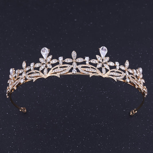 Vintage Silvery Crown Golden Wedding Tiara Rhinestone Crystal