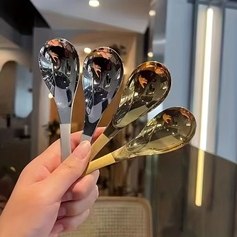 Stainless Steel Short Handle Gold Soup Spoon