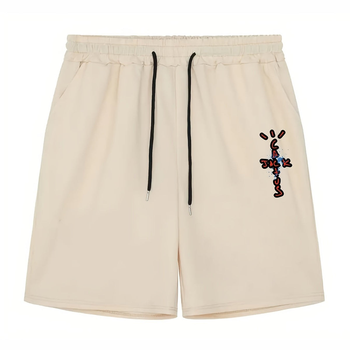 Men's Cross Print Casual Shorts Elastic Waist Gym Pants