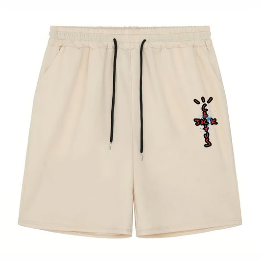 Men's Cross Print Casual Shorts Elastic Waist Gym Pants