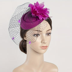 Women Flower Mesh Veil Clip, Derbyhat Church Hat