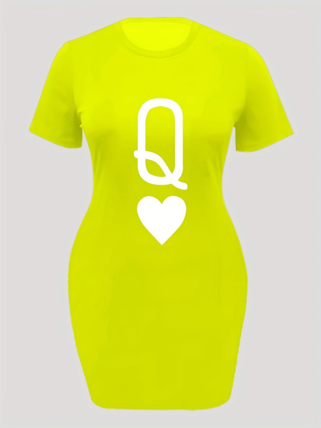 Women's Plus Q & Heart Print Short Sleeve Dress