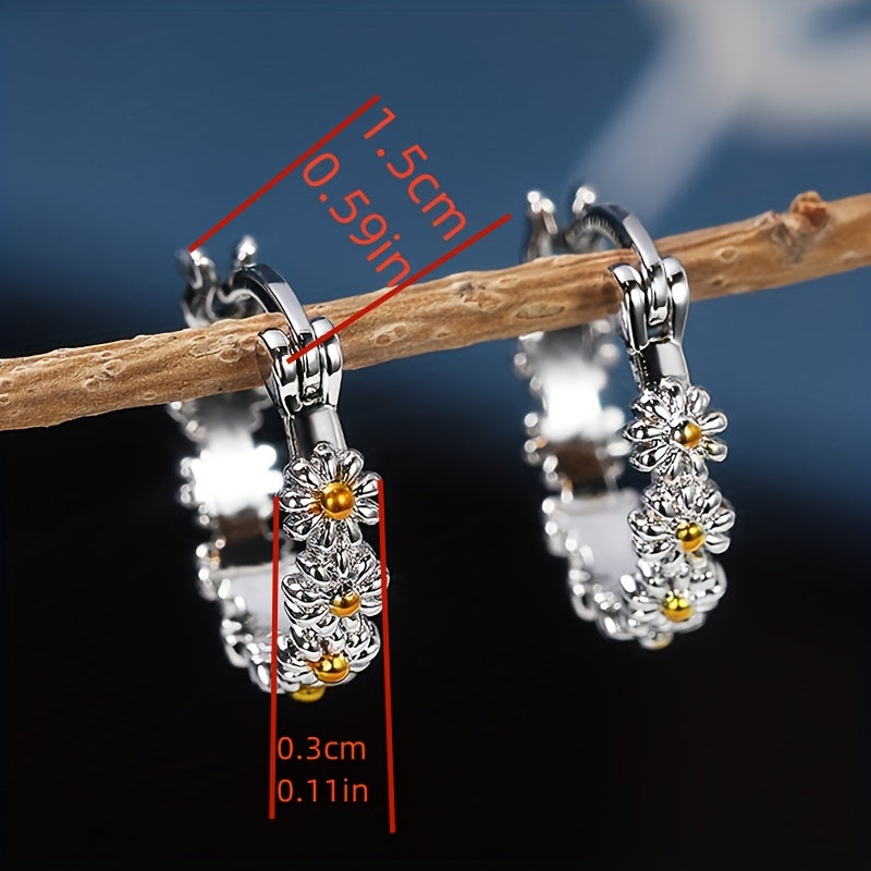 Daisy Decor Hoop Earrings, Copper Silver Plated Jewelry