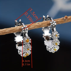 Daisy Decor Hoop Earrings, Copper Silver Plated Jewelry