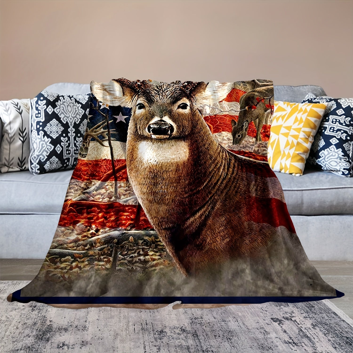 Deer Pattern Blanket Warm Flannel Throw Bed & Couch
