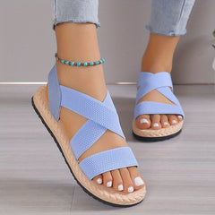 Women's Flat Sandals Open Toe Slip On Elastic Strap Casual Beach Sandals