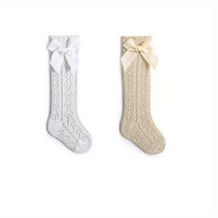 3 Pairs Baby Bow Princess Knee High Socks Toddler Infant Mesh Breathable