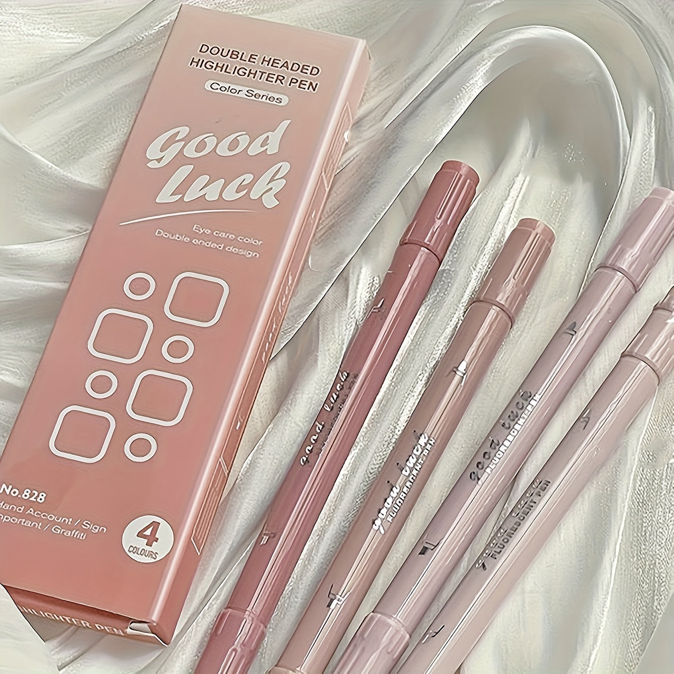 4pcs Pink Double Headed Highlighter Pens Water Based Quick Dry For School Office
