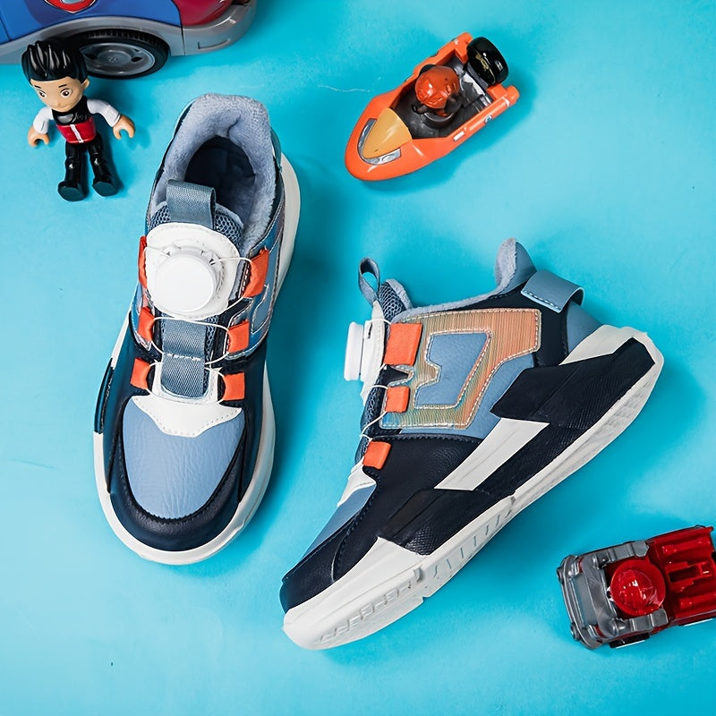 High Top Skate Shoes for Boys with Rotating Buckle Soft Sole Sneakers