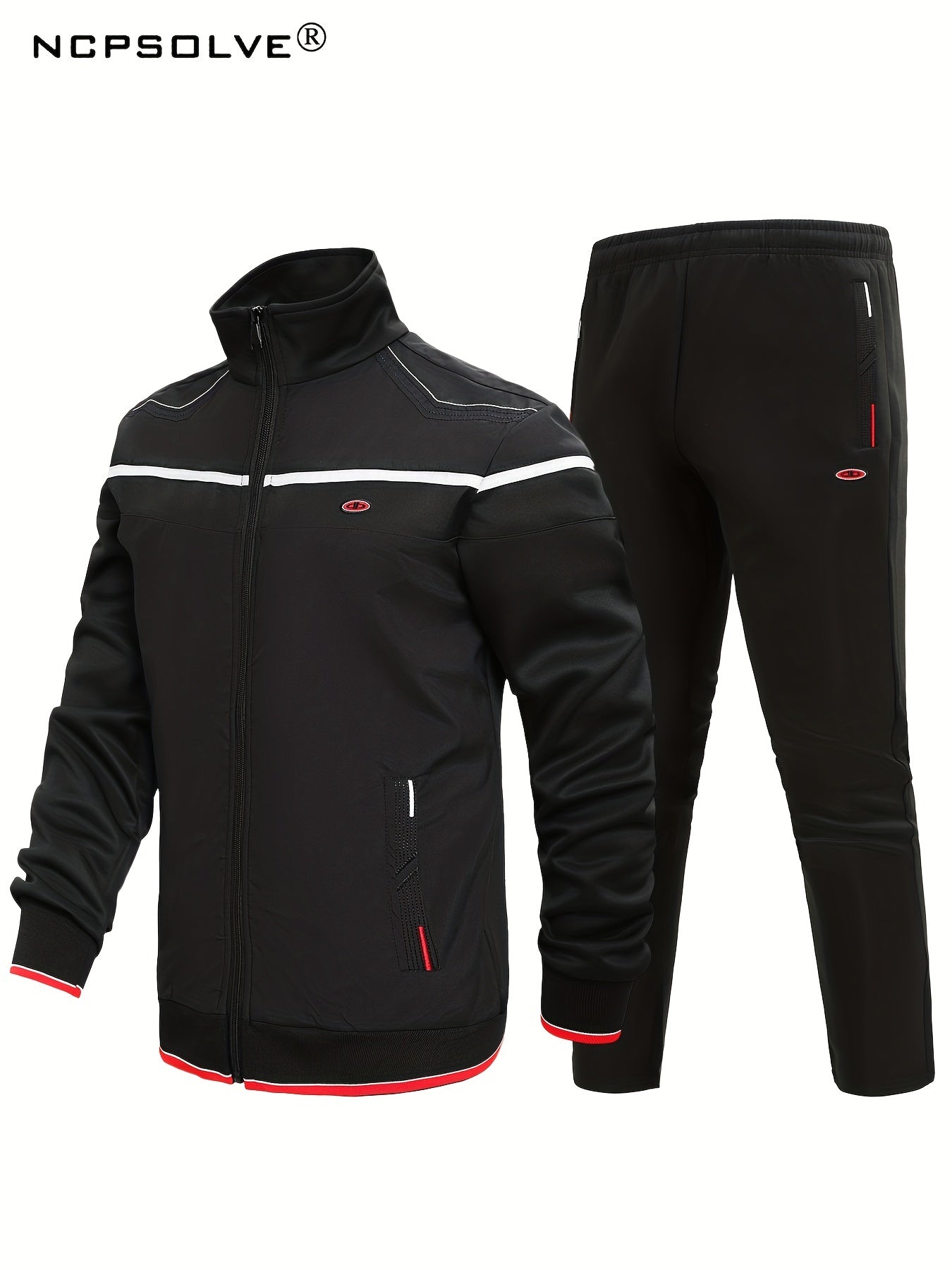 Men's Stand Collar Zip Up Jacket & Stretchable Pants Set