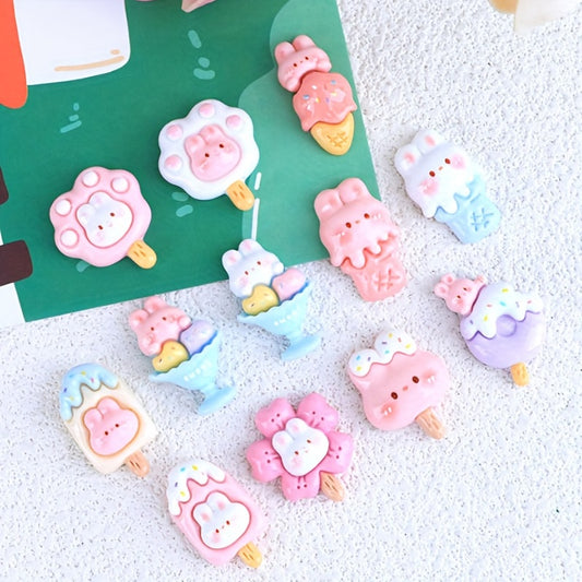 10pcs Cartoon Animals Ice Cream Pendants Beads DIY Jewelry Making