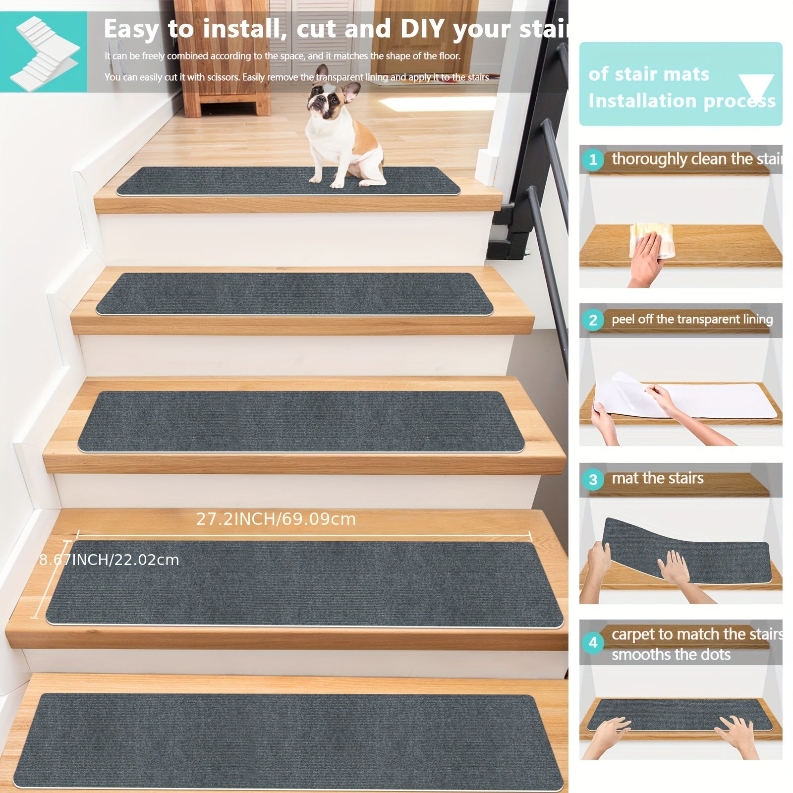 15pcs Non Slip Carpet Stair Treads for Wood Steps