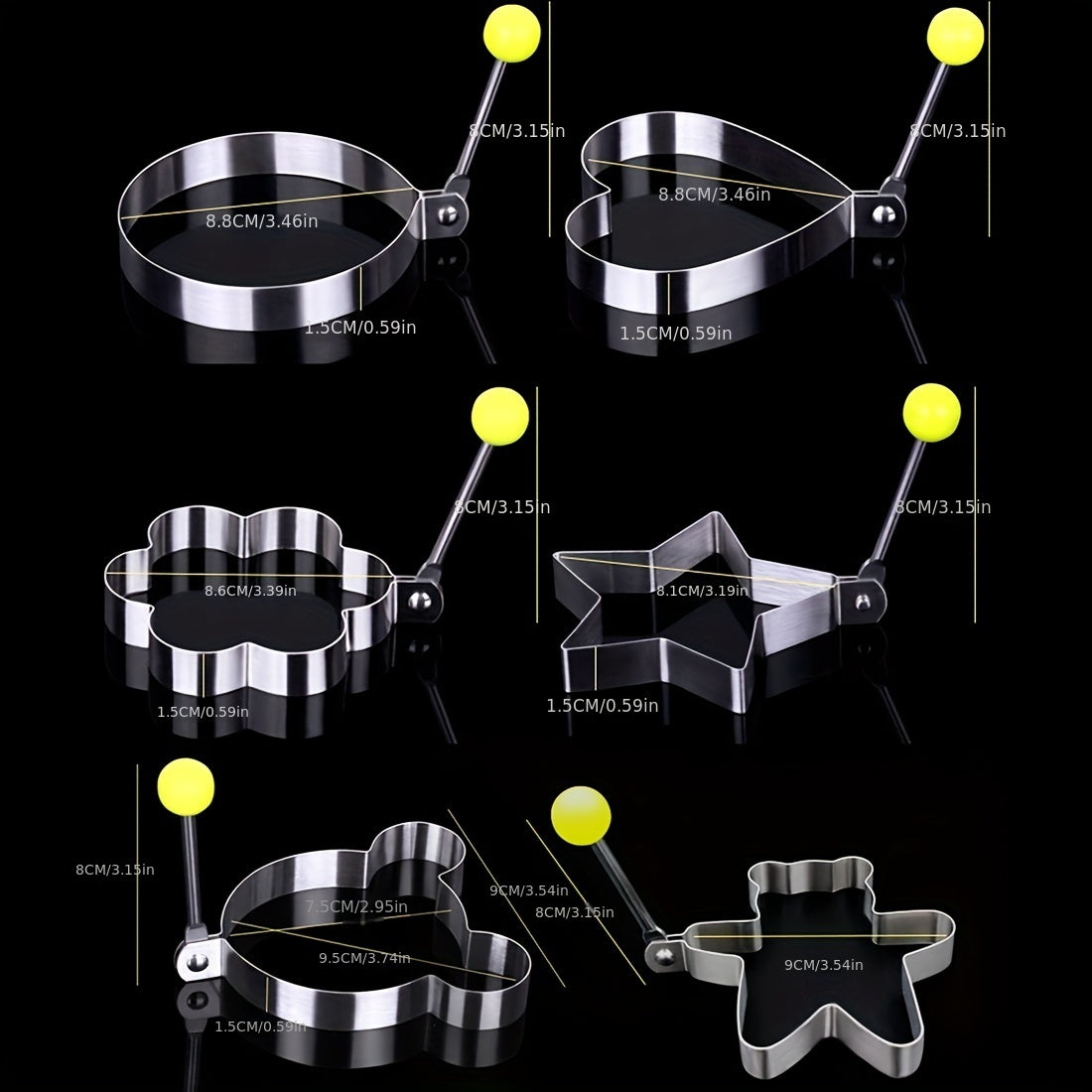 5pcs Fried Egg Rings Pancake Mold Maker Non Stick Stainless Steel Egg Form
