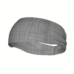Vintage Plaid Headband Elastic Fit Gray & Checkered Pattern