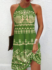 Random Print Halter Neck Dress Summer Casual Women's Clothing