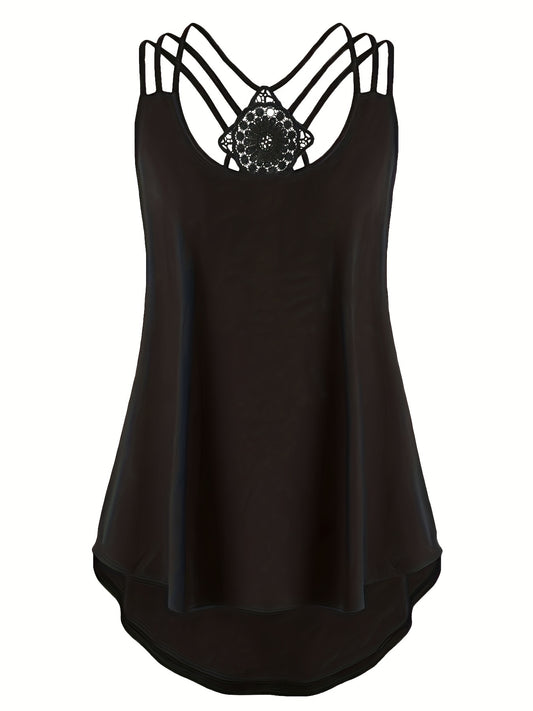  Lace Criss Cross Cami Top Women's Plus Casual Top