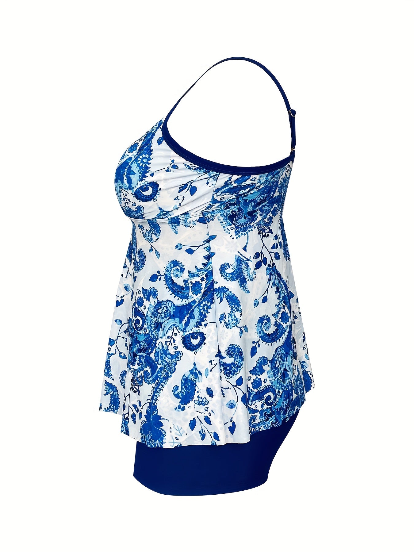 Floral Print Boho Tankini Set Plus Size Women's Strappy Top & Shorts