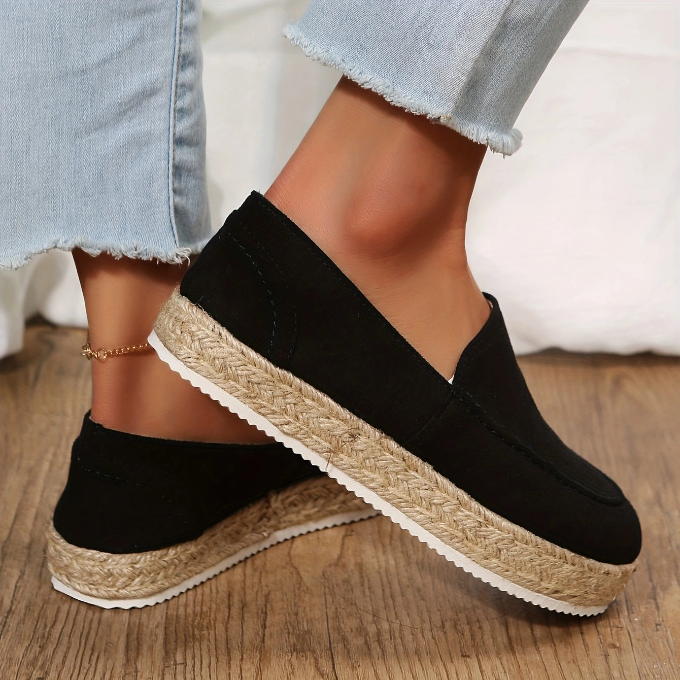 Women's Platform Espadrille Loafers Round Toe Slip-On Flats
