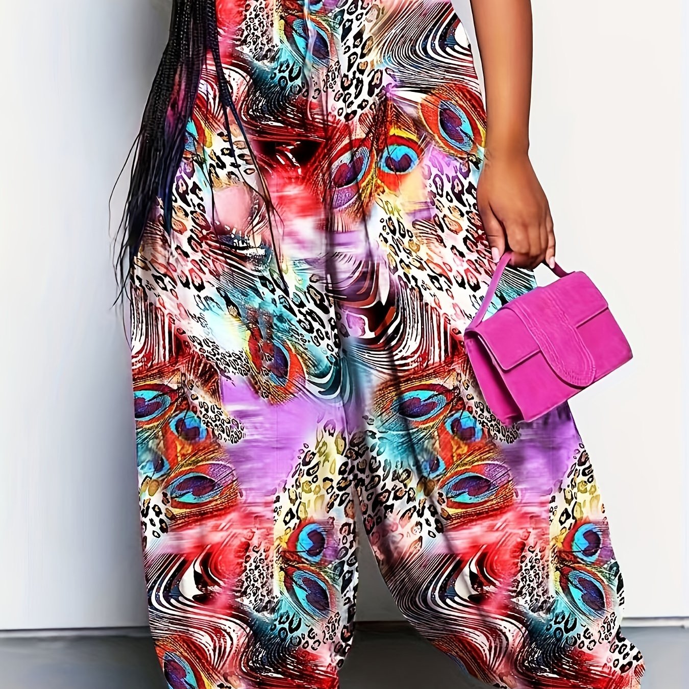  Boho Pants Women's Plus Allover Print Lantern Trousers