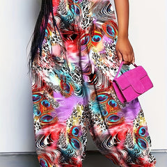  Boho Pants Women's Plus Allover Print Lantern Trousers